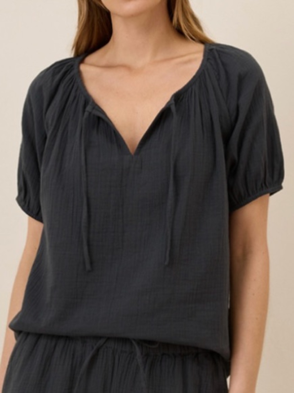 Pact Coastal Collection Black Organic Cotton Gauze Prairie Top